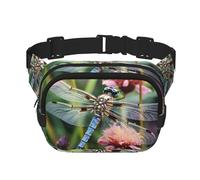 Red Flower on Black Fanny Pack for Women Men Fashion Waist Pack Adjustable Belt Bag for Workout Running Travelling Casual Waist Bag, Dragonfly Insects Flowers, One Size