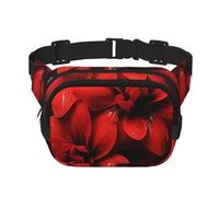 Red Flower on Black Fanny Pack for Women Men Fashion Waist Pack Adjustable Belt Bag for Workout Running Travelling Casual Waist Bag, Red Flower On Black, One Size