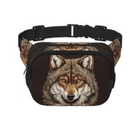 Red Flower on Black Fanny Pack for Women Men Fashion Waist Pack Adjustable Belt Bag for Workout Running Travelling Casual Waist Bag, Brown Wolf Head, One Size