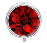 Red Flower on Black Pill Box 3 Compartment Portable Round Pill Organizer Leak-Proof Lightweight Daily Compact Travel Pill Case for Vitamins Supplements Medication
