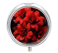Red Flower On Black Pill Box 3 Compartment Waterproof Pill Case with Mirror Portable for Purse Pocket Daily Medicine Vitamin Organizer Travel Med Container Holder for Fish Oil Supplements