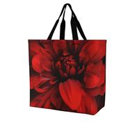 Red Flower on Black Women Tote Bag Shoulder Grocerie Bags Portable Storage Handbag Lightweight Durable for Work Travel Casual Bag
