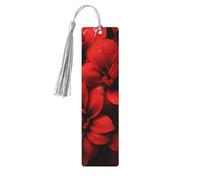 Red Flower on Black Wood Bookmark for Men Women Reading Wooden Bookmarks Unique Handmade Book Marks with Tassel Pendant Craft Bookmark for Book Lovers Birthday Teachers Gift