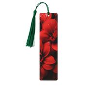 Red Flower on Black Wood Bookmark for Men Women Reading Wooden Bookmarks Unique Handmade Book Marks with Tassel Pendant Craft Bookmark for Book Lovers Birthday Teachers Gift