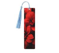 Red Flower on Black Wood Bookmark for Men Women Reading Wooden Bookmarks Unique Handmade Book Marks with Tassel Pendant Craft Bookmark for Book Lovers Birthday Teachers Gift
