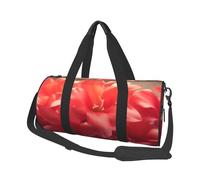 Red Flower Petals Printed Round Travel Duffel Bag Large Overnight Weekend Bags for Hiking, Vacations, Gym, Sports