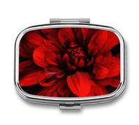 Red Flower Pill Box 2 Compartments Portable Travel Pill Case Mini Medicine Organizer for Pocket Purse Metal Waterproof Medicine Container Holder Vitamin Fish Oil