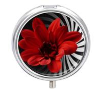 Red Flower Pill Box Round Portable Small Pill Case Waterproof Travel Pill Box Organizer for Pocket Purse and Daily Convenience