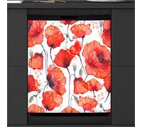 Red Flower Poppy Watercolor Dishwasher Magnetic Cover Front Dishwasher Cover for Refrigerator Kitchen Decoration Door Magnetic Sticker, 23"x26"