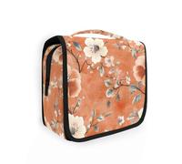 Red Flower Retro Pattern travel bag with hanging hook Portable skincare bag with Compartments & Handle