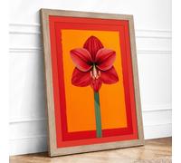 Red Flower Rising Geometric Framed Wall Art Print A3 (42×29.7cm) Oak, Wall Decor for Living Room, Bedroom, Office & Home, Ready to Hang, Art Gift