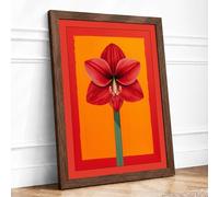 Red Flower Rising Geometric Framed Wall Art Print A4 (29.7×21cm) Walnut, Wall Decor for Living Room, Bedroom, Office & Home, Ready to Hang, Art Gift