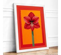 Red Flower Rising Geometric Framed Wall Art Print A4 White | Ready to Hang, Premium Gi Paper, Fade-Resistant Inks, Securely Packaged, UK Made