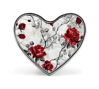 Red Flower Rose Design Leopard Little Gecko Lapel Pin - Heart Shape Brooch Pins for Men & Women Suit Accessories, 1" Lightweight Enamel Lapel Pins Buttons for Backpacks, Hats, Bags, Lanyards