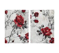 Red Flower Rose Design Printed Passport Cover Case Passport Holder For Travel Passport Cards Protector Travel Covers Wallet Case RFID Blocking Leather Card Case for Women Men, Red Flower Rose Design,