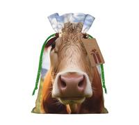 Red Flower Show Steer Cows Cattle1 Print Christmas Drawstring Holiday Candy Bag Xmas Sacks Reusable Wrapping Bags Party Favor