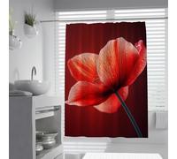 Red Flower Shower Curtain Dark Background Luxe Style Bath Curtain Waterproof Polyester Extra Long Fabric Shower Curtains Machine Washable Quick Dry 180 x 200 cm