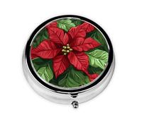 Red Flower Small Pill Box 3 Compartment Portable Pill Box for Purse Pocket Poinsettia Mini Medicine Organiser for Daily Vitamin Fish Oil Storage