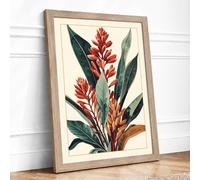 Red Flower Spikes Botanical Framed Wall Art Print A4 (29.7×21cm) Oak, Wall Decor for Living Room, Bedroom, Office & Home, Ready to Hang, Art Gift