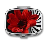 Red Flower Square Pill Box Travel Portable Pill Case 2 Compartment Medicine Metal Tablet Vitamin Holder Organizer for Purse Pocket