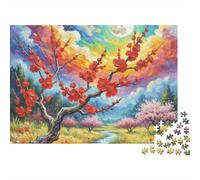 Red Flower Tree Colourful Sky 1000 Piece Jigsaw Puzzle Jigsaw Puzzle for Adults Relax Decor 38x26cm/1000pcs