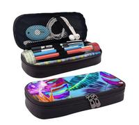 Red Flower Tropical Plant Leather Pencil Case Stationery Portable Multifunctional Storage Bag Academy Supplies