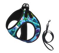 Red Flower Tropical Plant Print Adjustable Reflective Harness Leash Set For Cats, Dogs And Small Pets, Soft Breathable Mesh Walking Vest With Escape-Proof Lead