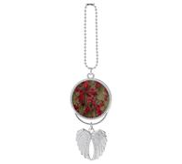 Red Flower Vine Car Hanging Pendant, Zinc Alloy Rearview Mirror Charms - Relieve Visual Fatigue, Vintage Keychain Pendant, Lucky Car Interior Hanging Decoration, Silver-Style