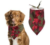 Red Flower Vine Dog Bandanas for Feeding Grooming, Triangle Pet Bibs Washable Pets Scarf for Cats & Dogs