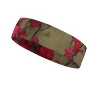 Red Flower Vine Headband for Women Men Non Slip Head Band Elastic Sport Head Bands for Running Hiking for Athletic Yoga Running Gym