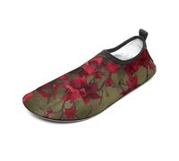 Red Flower Vine Water Shoes for Men Women, Lightweight Stretch Swim Shoes with Anti-Slip Rubber Sole, Quick-Dry Aqua Socks for Pool, Beach, Surfing, Style, 12 Women/12 Men