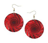Red Flower Vortex Spiral Leather Round Earrings Color Valentine'S Day Festival Activities Fashion Women'S