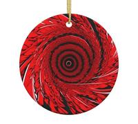 Red Flower Vortex Spiral Print 2.9in Christmas Tree Ornament Xmas Ceramic Festive Home Round Shaped Hanging Decor