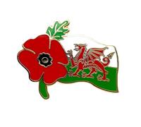 Red Flower Wales Welsh Flag Red Dragon Pin Remembrance Day Badge Brooch Enamel Memorabilia Gift