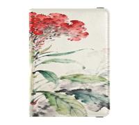 Red Flower Watercolor Leather Passport and Vaccine Card Holder Combo Passport Case Travel Documents Wallet Passport Holder Case for Men and Women Waterproof