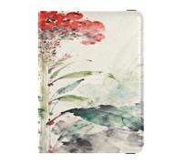 Red Flower Watercolor Painting Leather Passport and Vaccine Card Wallet Combo Travel Passport Wallet Passport Holder Case for Women and Men Waterproof