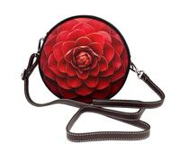 Red Flower Women Round Crossbody Bags Leather Sling Bag Purse