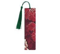 Red Flower Wooden Bookmark 5pcs for Book Lovers,DIY Wooden Craft Bookmarks with Colorful Tassels Wood Gift Tags Labels Ornaments Unusual Gift for Men Women