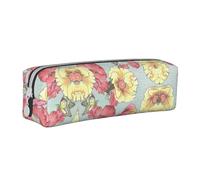 Red Flower Yellow Flower Butterfly Pattern Pencil Case Leather Simple Zipper Pencil Bag, Color 6, 21 x 5 x 5.5 cm