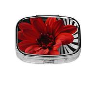 Red Flower1 Print Pill Box Square Pill Case 2 Compartment Small Metal Medicine Organizer Portable Travel Pillbox for Pocket Purse Cute Mini Pill Container to Hold Daily Vitamins