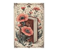 Red Flowers and Books Puzzle,Adults 500 Piece Botanical Art Wood Puzzles,Vintage Classic Aesthetics,Let Your Imagination Run Wild,Hands-On Assembly of Your Home Décor Wall Art