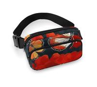 Red Flowers And Butterflies Fanny Pack for Women Men Waist Bag Belt Bag Adjustable Casual Bag for Travel Sports Hiking, white, 7.9x5.1inches