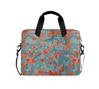 Red Flowers Blue Background Laptop Sleeve Case Thin Sleeve for Laptop messenger bag for Work Journey with Strap Handle, 13 14 15.6 inch