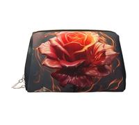 Red Flowers Burning Leather Makeup Bag, Large-Capacity Travel Storage Bag, Dual-Purpose Toiletries and Makeup Bag