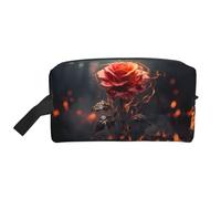 Red Flowers Burning Portable Large-Capacity Travel Toiletry Bag (Print Models) Waterproof Makeup Storage Bag for Men and Women for Business Trips, Fitness, Bathroom, Daily Storage