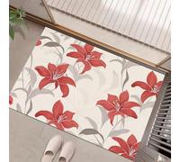 Red Flowers Door Mats 45 X 75 Cm, Washable Indoor Doormat Tpr Non-Slip, Dirt Trapper Front Door Mat Inside, Simple Plants Super Absorbent Entrance Rug For Entryway, Pets And Dogs - Light Gray