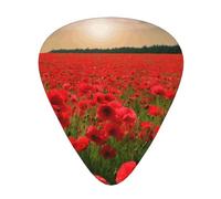 Red Flowers Field Printed Guitar Picks 12-Piece Set - Comfortable, Versatile Plectrum for All Guitar Styles & Players