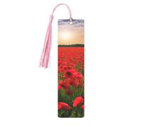 Red Flowers Field Printed Metal Bookmarks M - Pink Lightweight Aluminium Book Marker for Books, Journals & Gifts, Ideal Book Lovers, Holiday Decor & Crafts