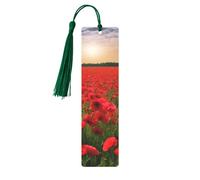 Red Flowers Field Printed Metal Bookmarks S - Dark Green Lightweight Aluminium Book Marker for Books, Journals & Gifts, Ideal Book Lovers, Holiday Decor & Crafts