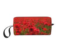 Red Flowers Field Printing Makeup Bag for Women Girl Portable Travel Cosmetic Bag Makeup Pouch Organizer with Handle